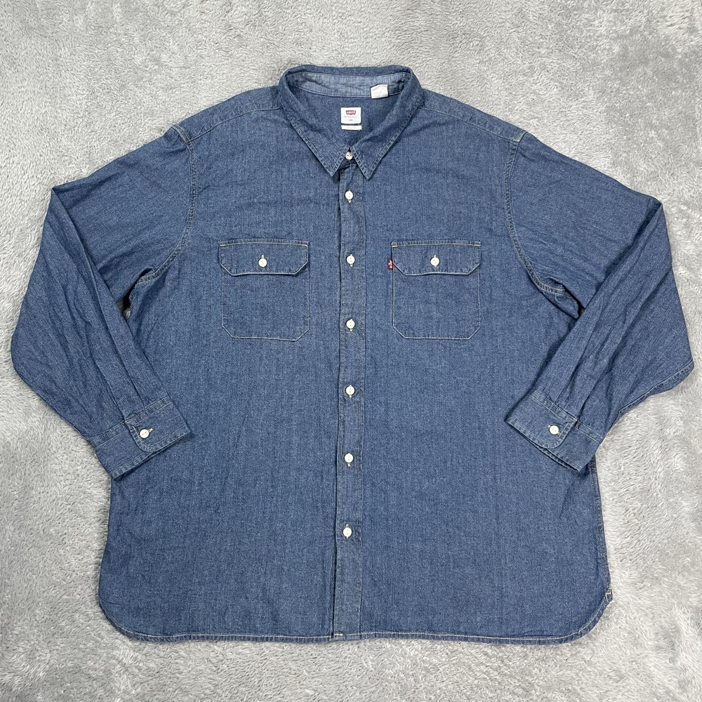 Levis Denim Shirt Mens 2XL Blue Chambray Long Sleeve Button Front Relaxed